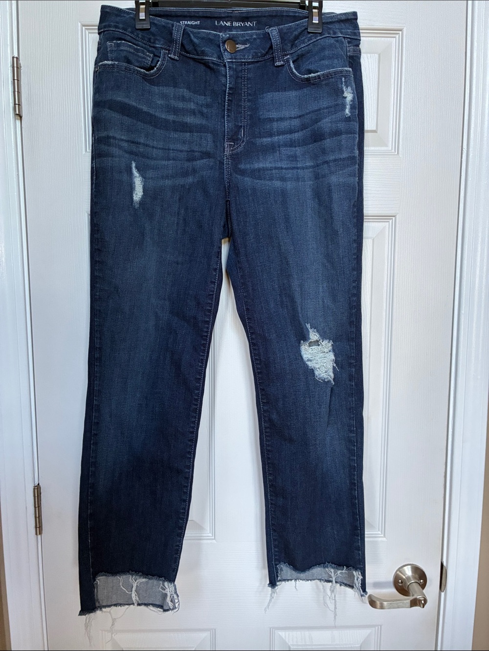 Lane Bryant Dark Wash Distressed Cropped Jeans - Blue